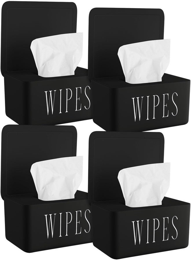 Singhoow 4 Pack Baby Wipes Dispenser Refillable Wipe Holder with Lid Toilet Wipes Container for Bathroom Tissue Paper Storage Box for Home Office (Black) - Image 1